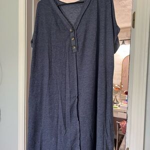 Casual Blue Button-Down Dress